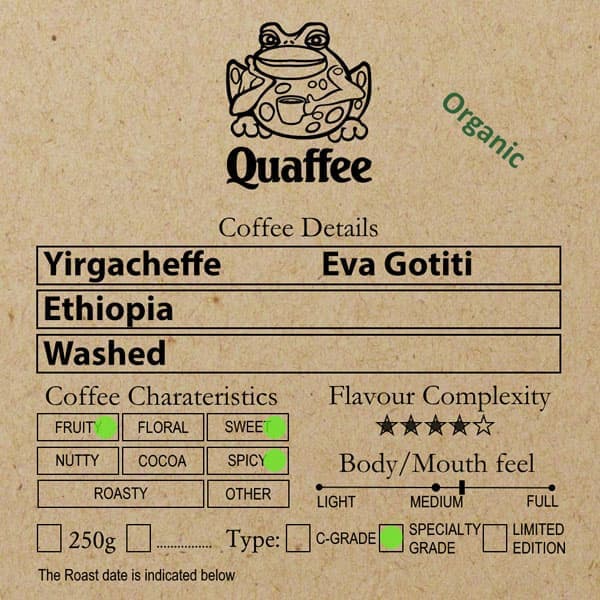 Ethiopian Yirgacheffe Eva Gotiti Organic Washed coffee
